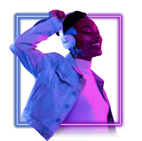 Neon woman with headphones