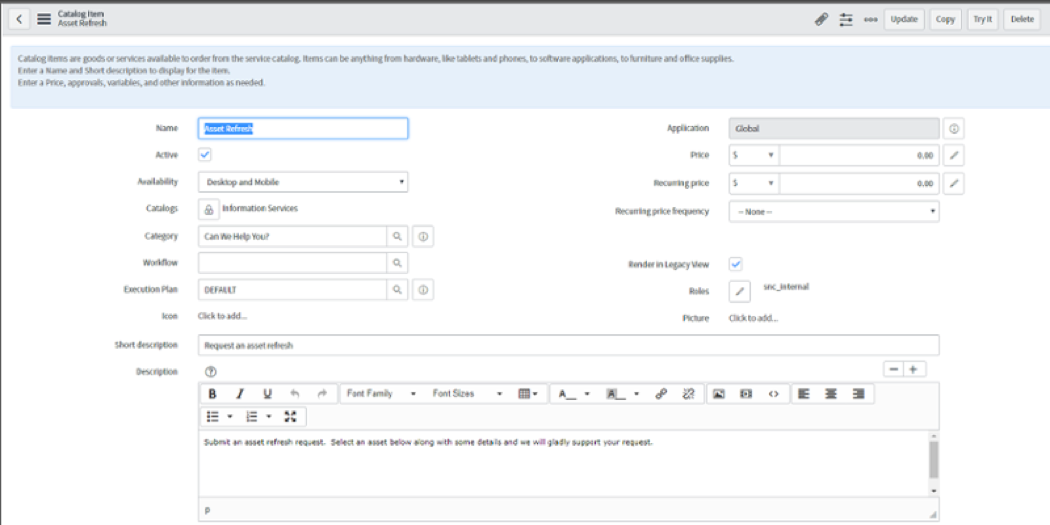ServiceNow Catalog Item
