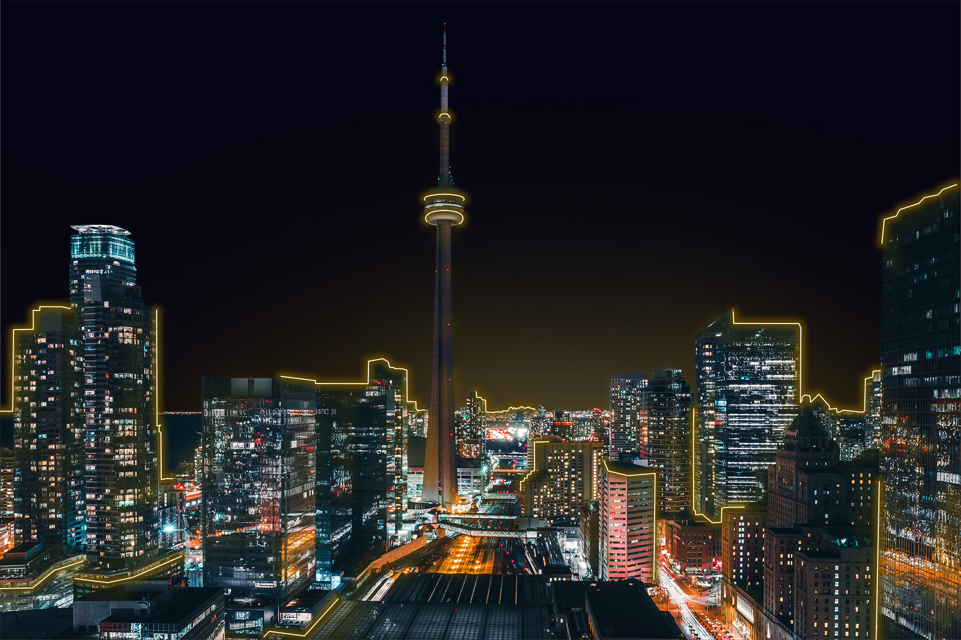 toronto yellow neon filter city downtown buildings _2021-05jpg