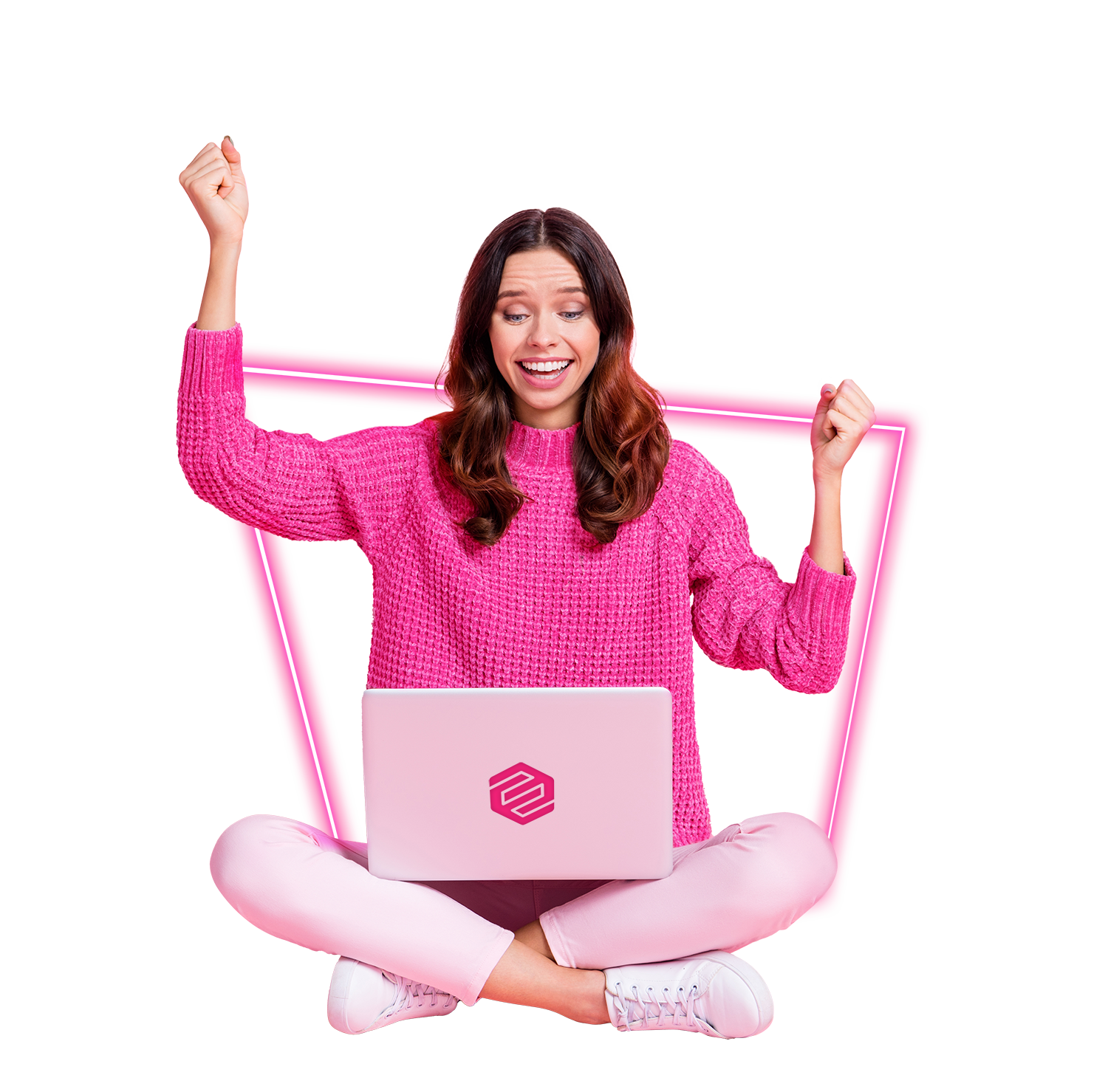 Anna - neon woman sitting down laptop 2021-10