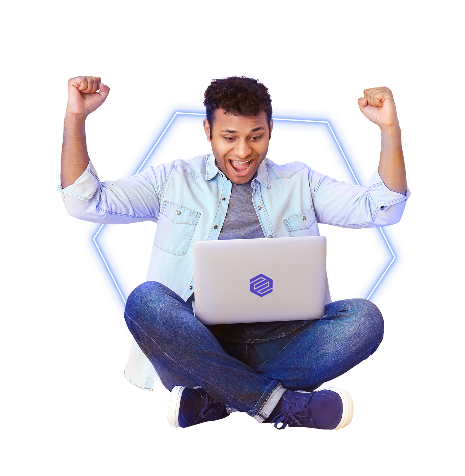 Ehtisham - neon man sitting in front of laptop 2021-10