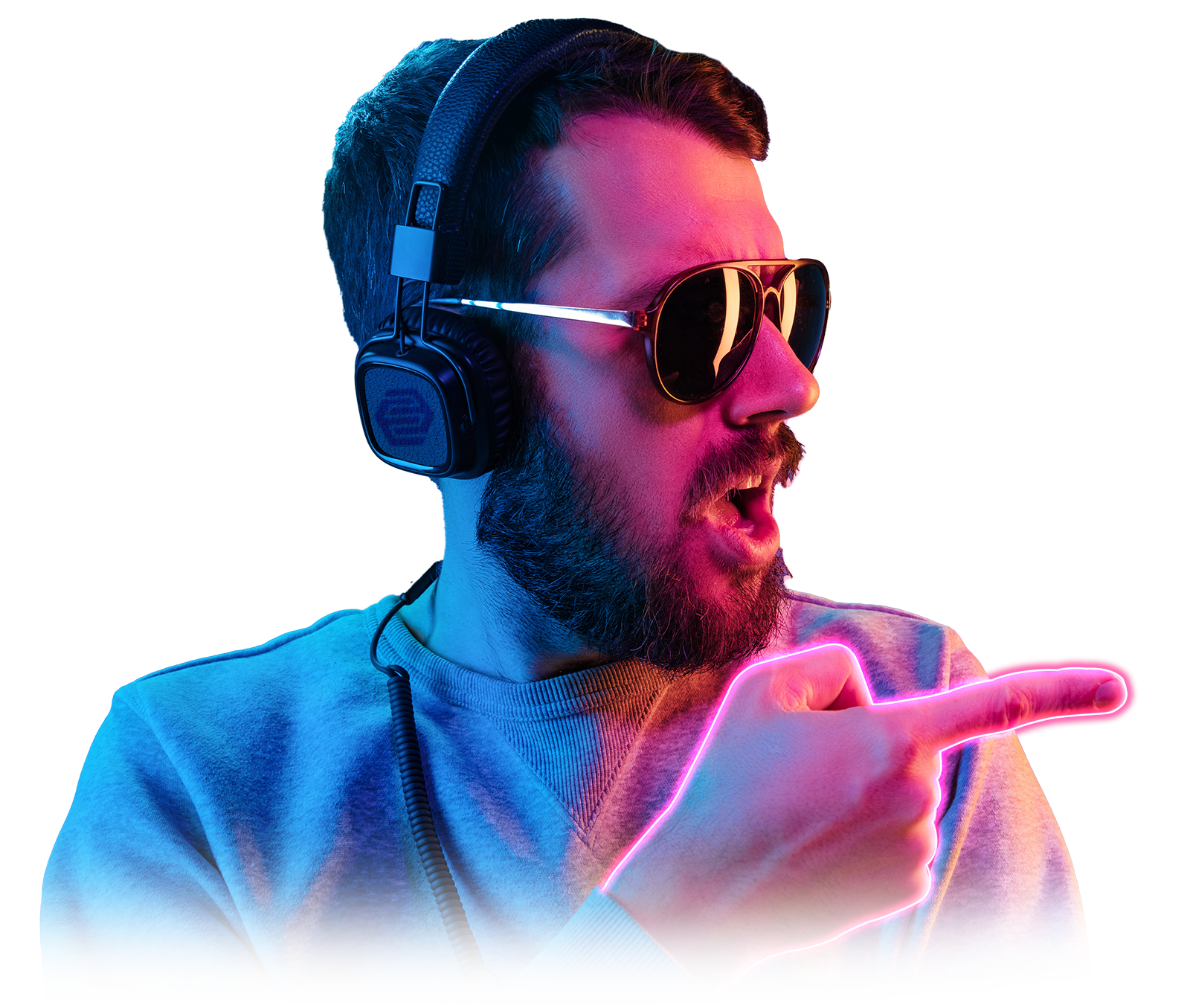 josh with neon pointing sunglasses headphones 2021-07