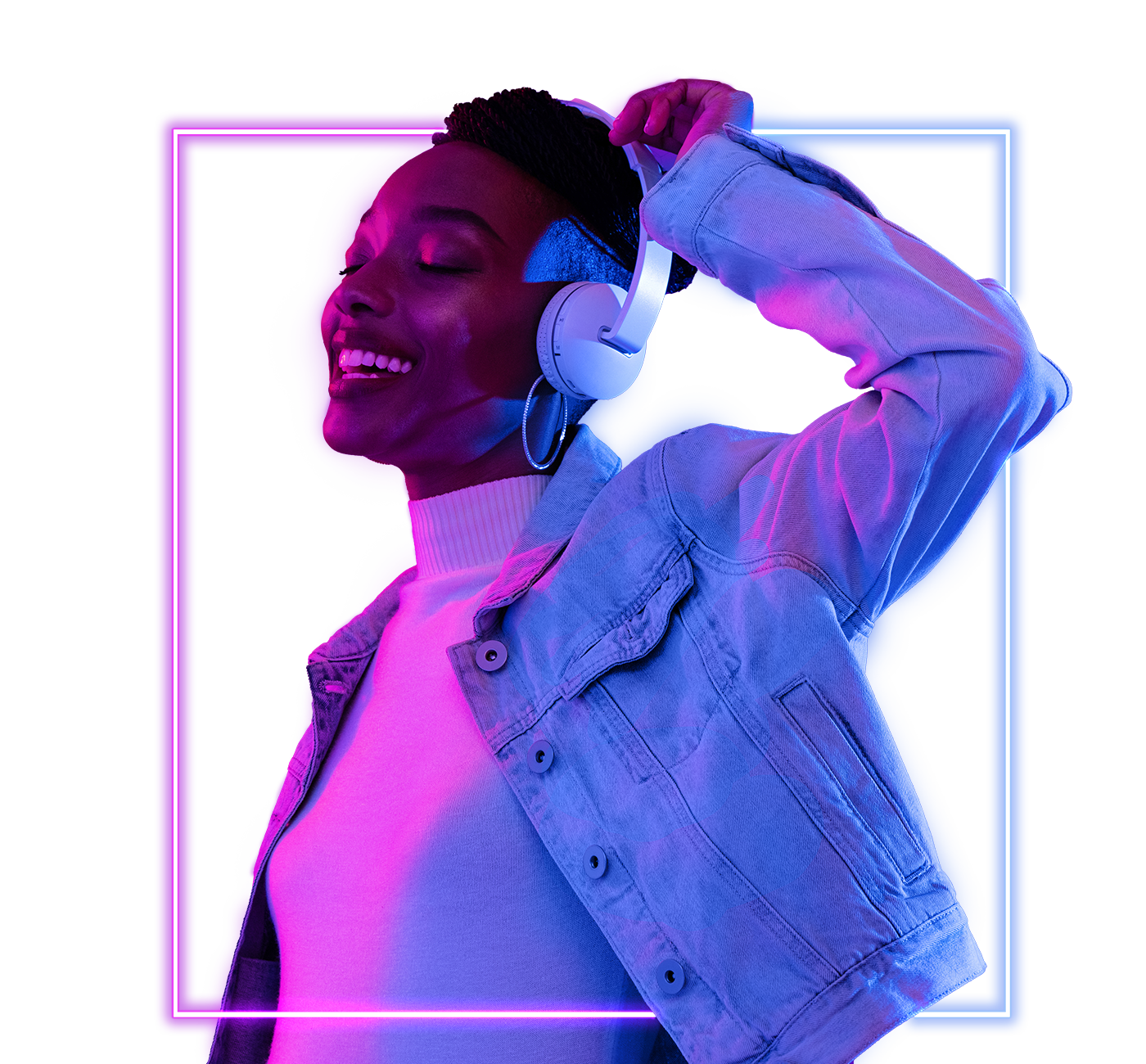 neon happy woman on headphones 2021-07